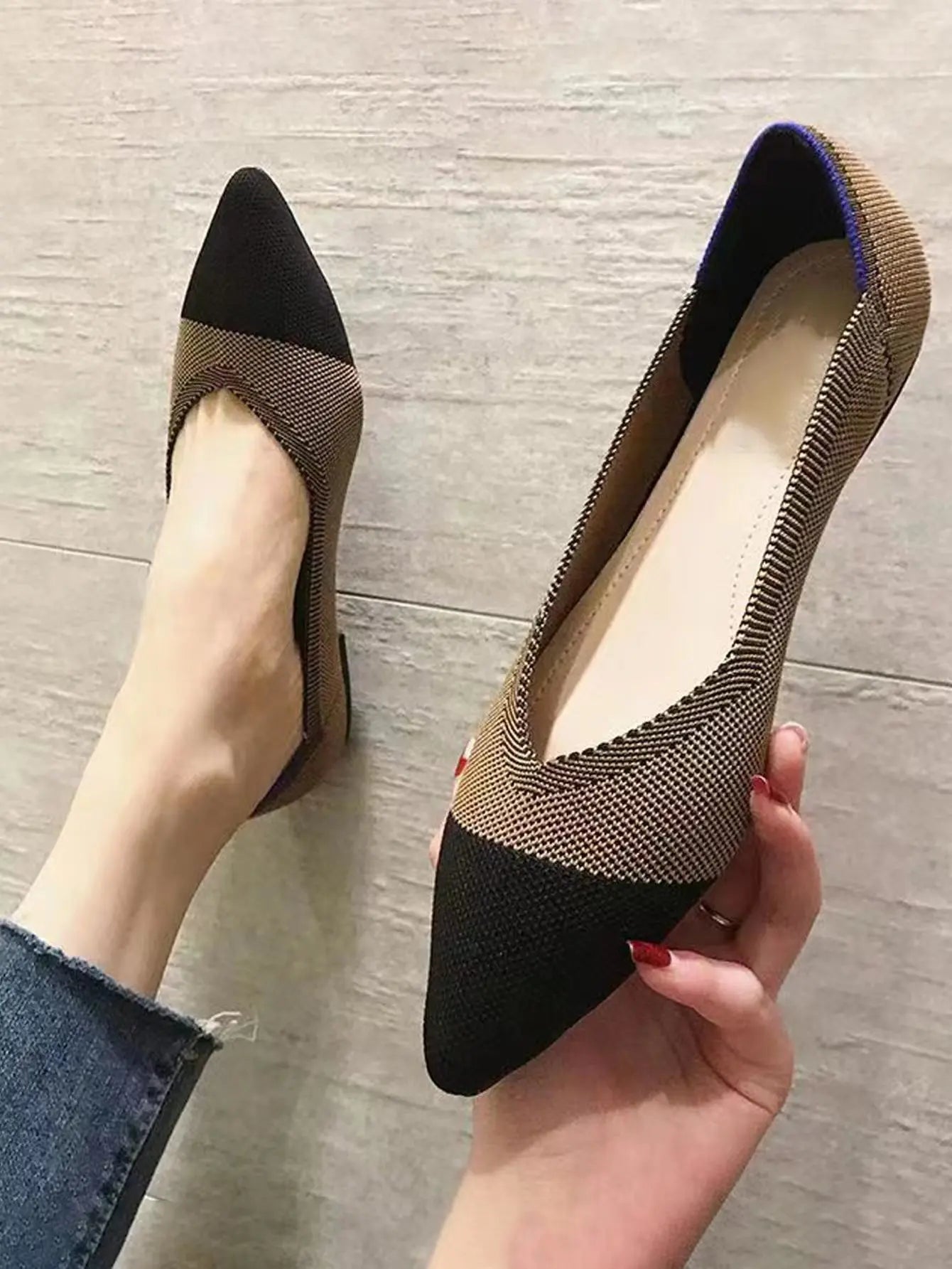 Women’s Pointed Flat Shoes - Comfortable Knitted Elastic Casual Fashion Shoes for Spring & Autumn Wear