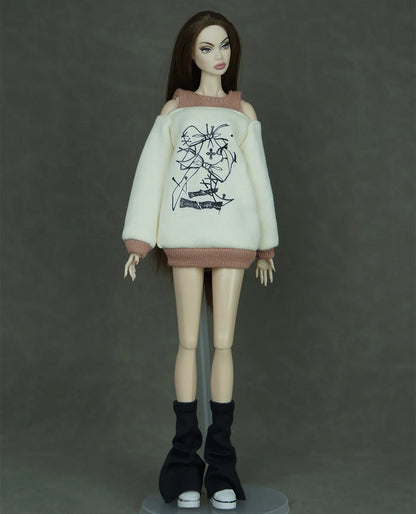 30cm Doll Clothes Set – Long Sleeve Shirt & Foot Covers for 1/6 OB/ST/FR/BB Dolls