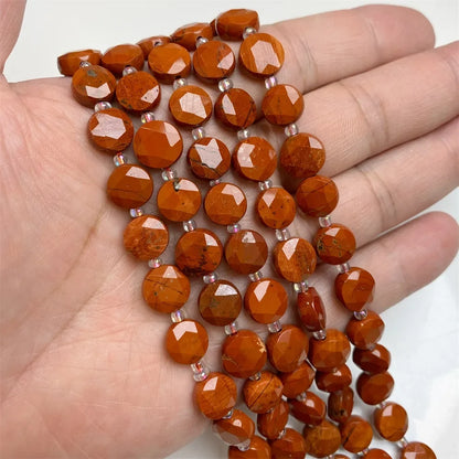 10mm Natural Gemstone Beads - Flat Round Faceted Crystal Jade Loose Beads for DIY Necklace & Bracelet Jewelry Making