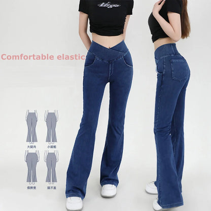 Women's High Waist Flare Leggings - Stretch Denim Yoga Pants for Fitness & Casual Wear