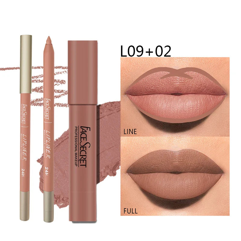 Matte Lipliner & Lipstick Set – Waterproof, Long-Lasting Soft Matte Lip Color for Women