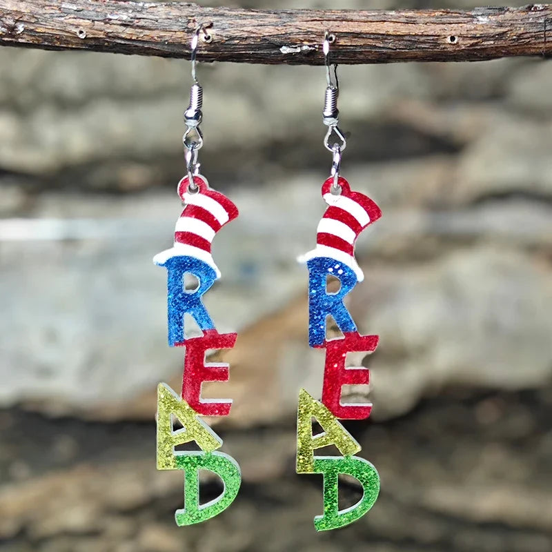Teacher’s Day Acrylic Earrings - Cute Cat Dog Books Design Jewelry Gift for Teachers and Students
