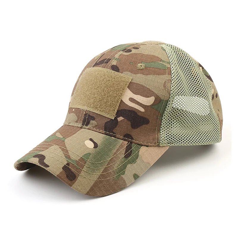 Outdoor Multicam Camouflage Adjustable Cap - Mesh Tactical Snapback Hat for Airsoft, Fishing, Hunting, Hiking, Basketball
