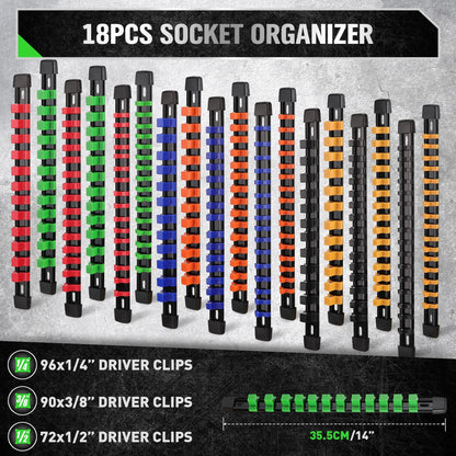 Socket Organizer Set - 1/4 3/8 1/2 Inch Socket Holder Trays for Tool Box Drawers & Storage Rails