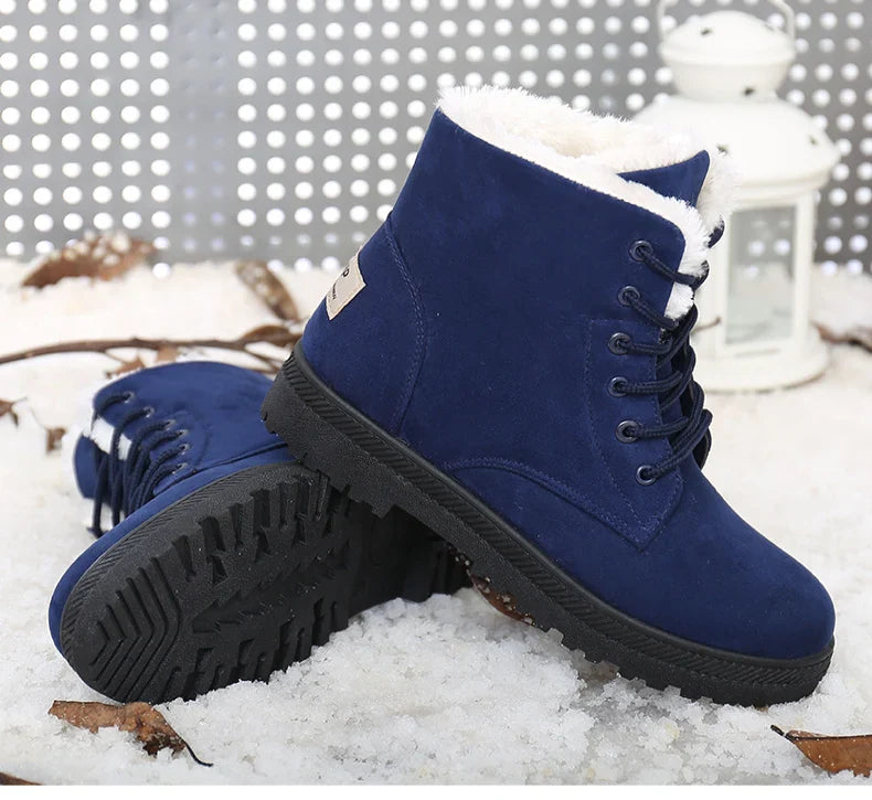 Women's Winter Fur Boots 2025 – Warm Ankle Snow Boots with Low Heels, Black Footwear for Women