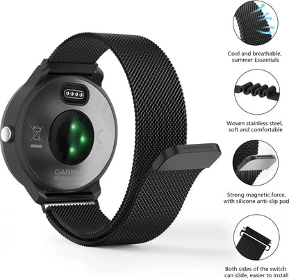 20mm/22mm Milanese Magnetic Loop Watch Strap – Compatible with Garmin Venu 2/3, Forerunner 55/158/165/245/255/265/645/745/965 Music