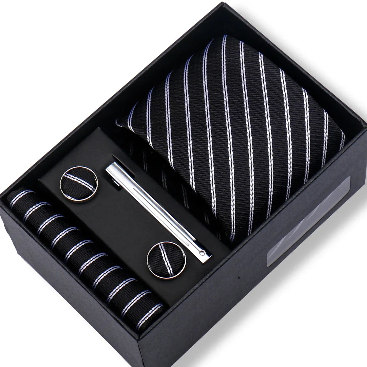 Men’s Green Tie Gift Box Set - Premium Business Necktie with Hanky, Cufflinks & Tie Clip for Wedding Formal Wear