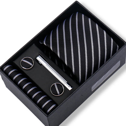 Men’s Green Business Tie Set - Premium Necktie with Hanky, Cufflinks & Tie Clip Gift Box for Wedding Formal Wear