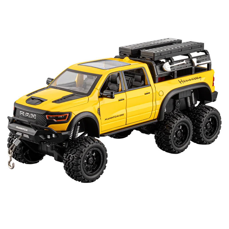 1:24 Dodge Mammoth RAM 1000 TRX 6x6 Diecast Model Car – Metal Alloy Toy with Lights for Kids & Collectors Gift