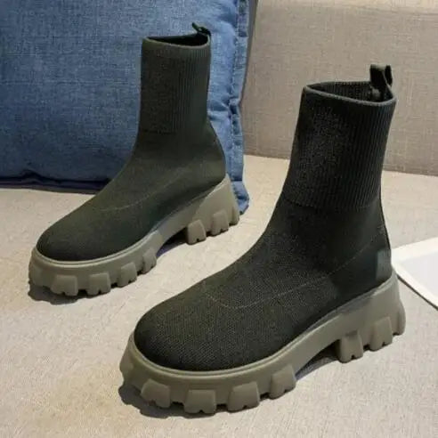 Women’s Plus Size Knitted Ankle Boots - Thick Sole Casual Couple Shoes