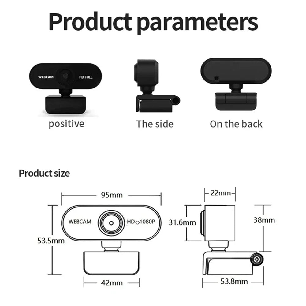 2K/1080P/720P/480P HD USB Webcam – Mini Desktop & Laptop Camera with Microphone and Privacy Cover for YouTube & Skype