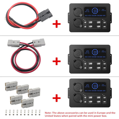 Mini Power Box 12V 100W | LCD Display, LED Lights, USB-C & QC3.0 Ports | Portable Control Hub for RVs, SUVs, Boats