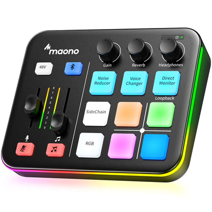 MAONO G1 NEO Gaming Audio Mixer - RGB Streaming Sound Effects Controller with XLR Microphone Interface