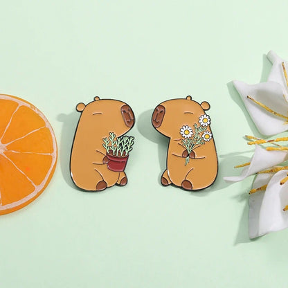 Capybara Hippo Enamel Pin Set - 3-6PCS Cute Cartoon Animal Brooch Lapel Badges for Gifts, Accessories & Collectors