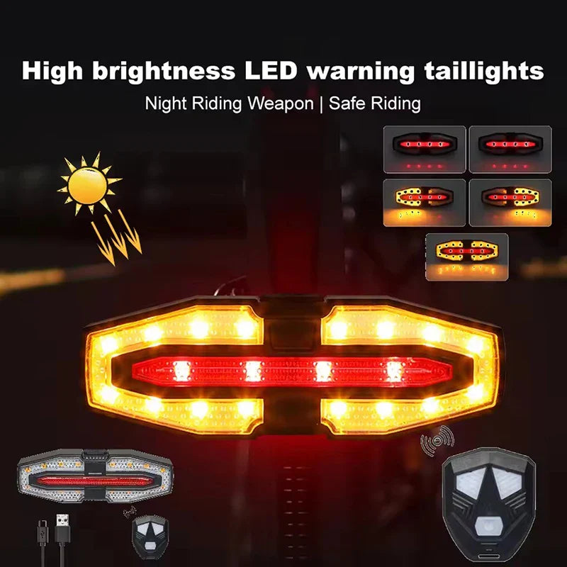 Wireless Remote Control Bike Turn Signal Tail Light – Rechargeable Bicycle Rear LED Direction Indicator for Road Cycling Safety