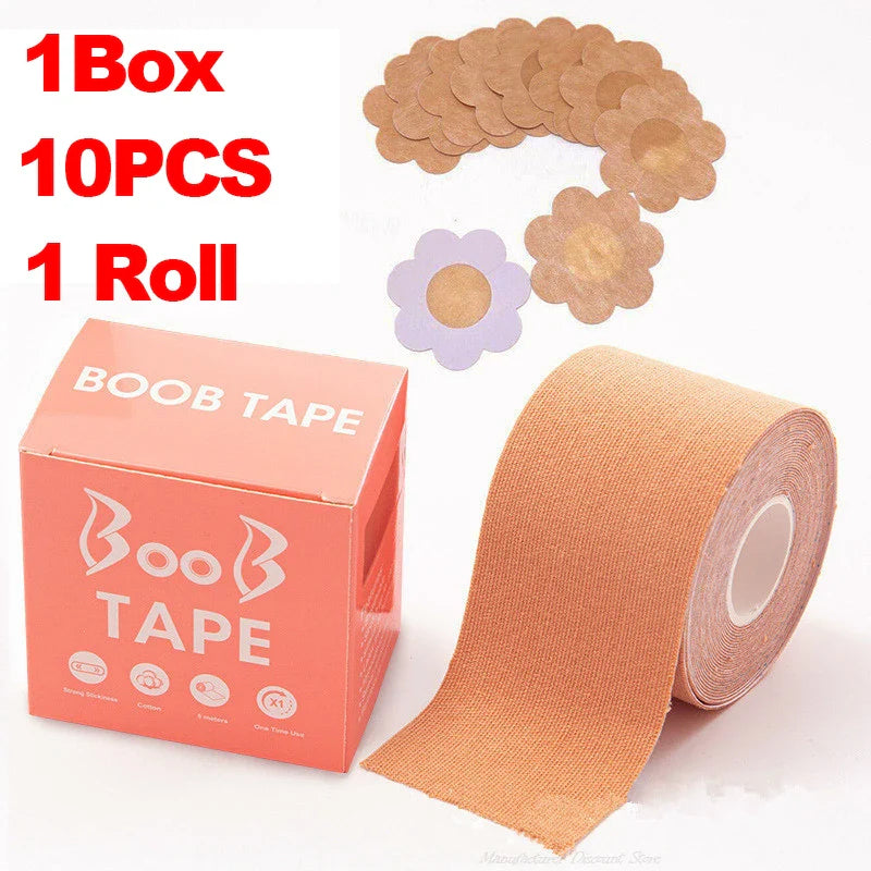 Women’s Boob Tape & Adhesive Bra – Invisible Nipple Pasties, Breast Lift Push-Up Tape, Strapless Pad Sticker