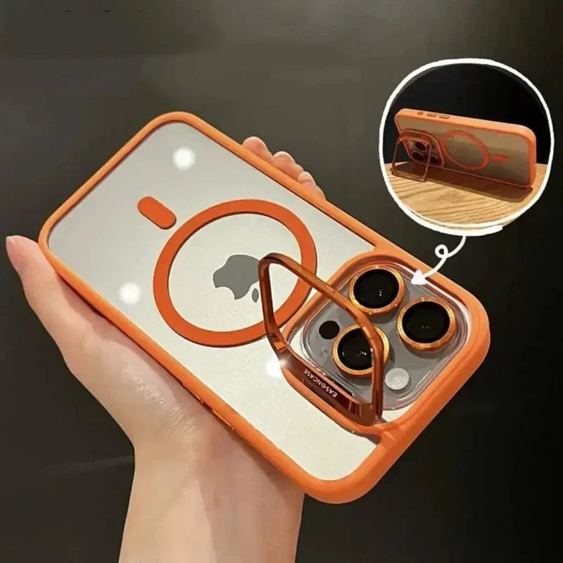 Luxury Magnetic Shockproof Phone Case - MagSafe Compatible iPhone Cover with Stand & Glass Lens Protection for iPhone 17 16 15 14 13 12 11 Pro Max