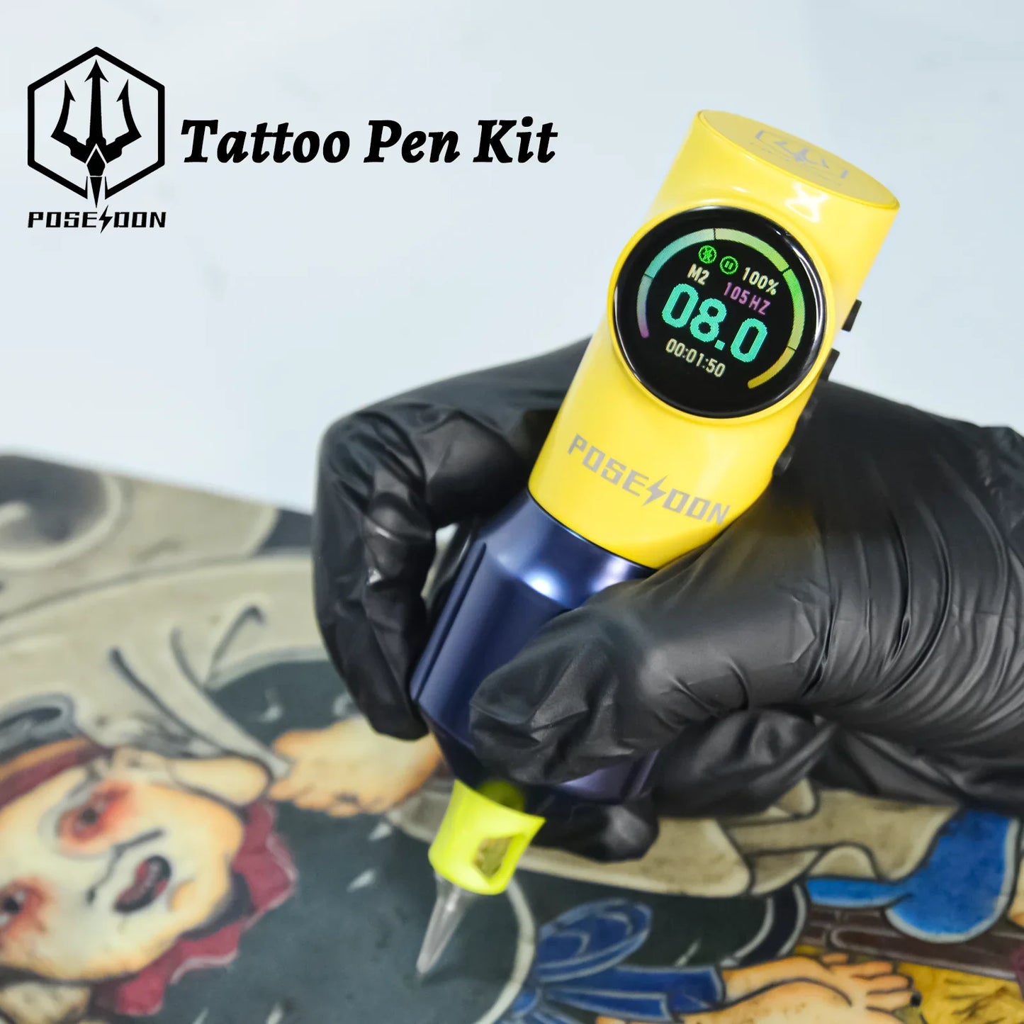 POSEIDON Wireless Tattoo Pen - Cute Yellow Rotary Tattoo Machine with Powerful Custom Motor for Artists