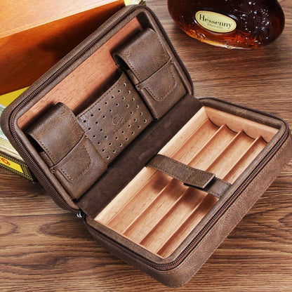 GALINER Cigar Humidor Box – Travel Leather Case with Cedar Wood Lining, Includes or Excludes Lighter, Cigar Cutter & Humidity Control Pack