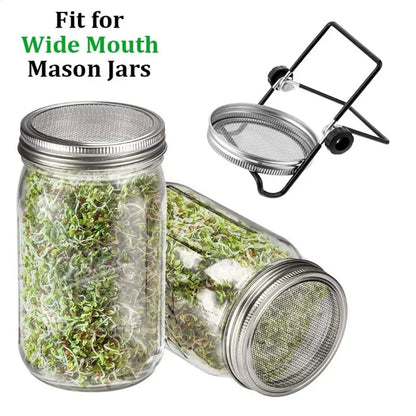 Seed Sprouting Kit - Mason Jar Germination Lids with Stainless Steel Strainer Screen & Sprouter Stand for Fresh Sprouts