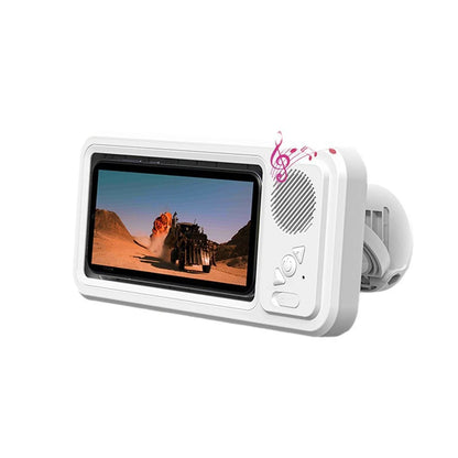 Waterproof Bathroom Phone Holder with Bluetooth Speaker – 360° Rotating Touch Screen Stand for Bath & Shower Entertainment