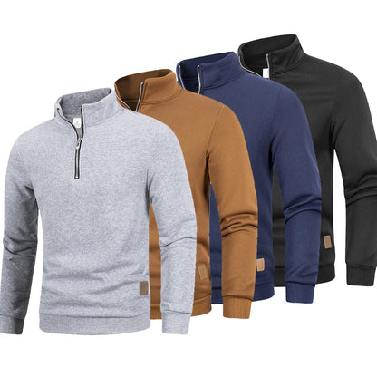 Men's Autumn Zipper Turtleneck Sweater - Solid Color Long Sleeve Warm Casual Pullover Sweatshirt Top