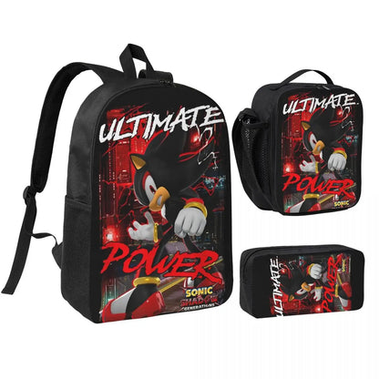 3-Piece Student Backpack Set - Cartoon School Bag with Lunch Bag and Pencil Case