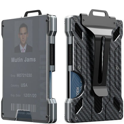 Slim Aluminum Minimalist Wallet for Men — RFID Blocking Money Clip with Clear ID Holder, Holds 15 Cards
