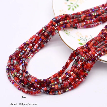 Pink Czech Glass Crystal Beads - 3mm 4mm 5mm Cube Square Candy Seed Beads for DIY Jewelry Making Charms