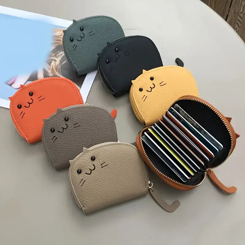 Cartoon Cat Wallet - Cute Faux Leather Multi-Card Coin Purse and ID Holder for Women