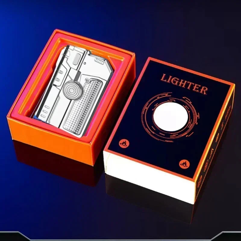 Folding Gun Style Lighter - Windproof Butane Jet Flame Metal Lighter with Laser