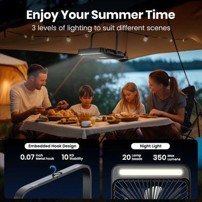 Warmco D4 Portable Desk Fan – 8" Rechargeable Camping Fan with 20000mAh Battery, Light, 48H Runtime, Silent Operation, Digital Display