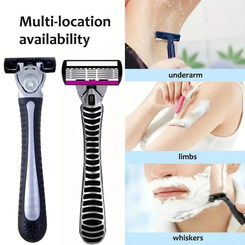 3/6/12PCS Men’s Safety Razor Blades - 6-Layer German Stainless Steel Shaving Cartridges Compatible with Mach Razors