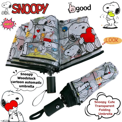 Snoopy Woodstock Folding Umbrella - Transparent Automatic Cartoon 3-Fold Rain Umbrella Gift