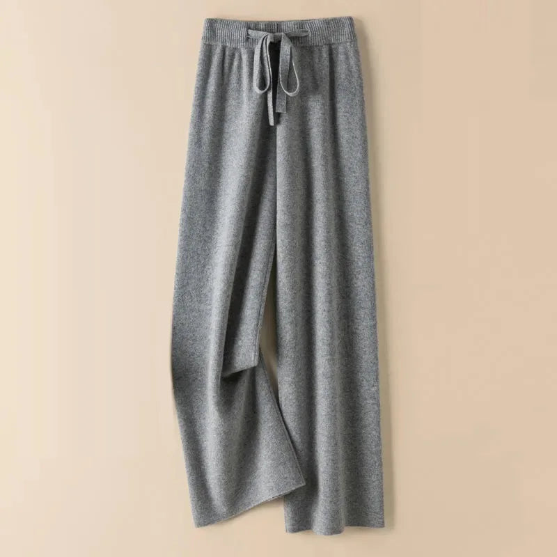 Thick Warm Knitted Pants - Women's High Waist Soft Elastic Straight Leg Ankle-Length Korean Fashion Trousers