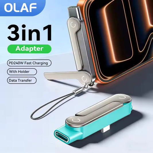 240W OTG Type-C Adapter – USB-C Male to Female Fast Charging & Data Transfer Converter with Foldable Holder Keychain Design