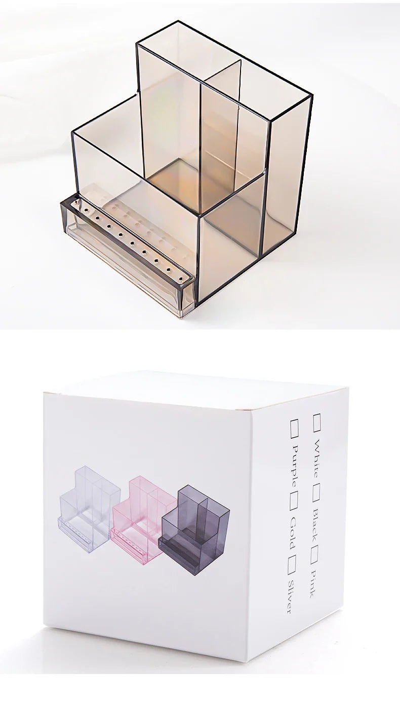 Translucent Nail Drill Machine Organizer | 3-Row Acrylic Storage for Nail Bits & Tools