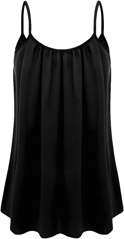 Plus Size Ruched Cami Vest Top - Soft Stretch Sleeveless Crew Neck Polyester Shirt with Comfortable Everyday Fit