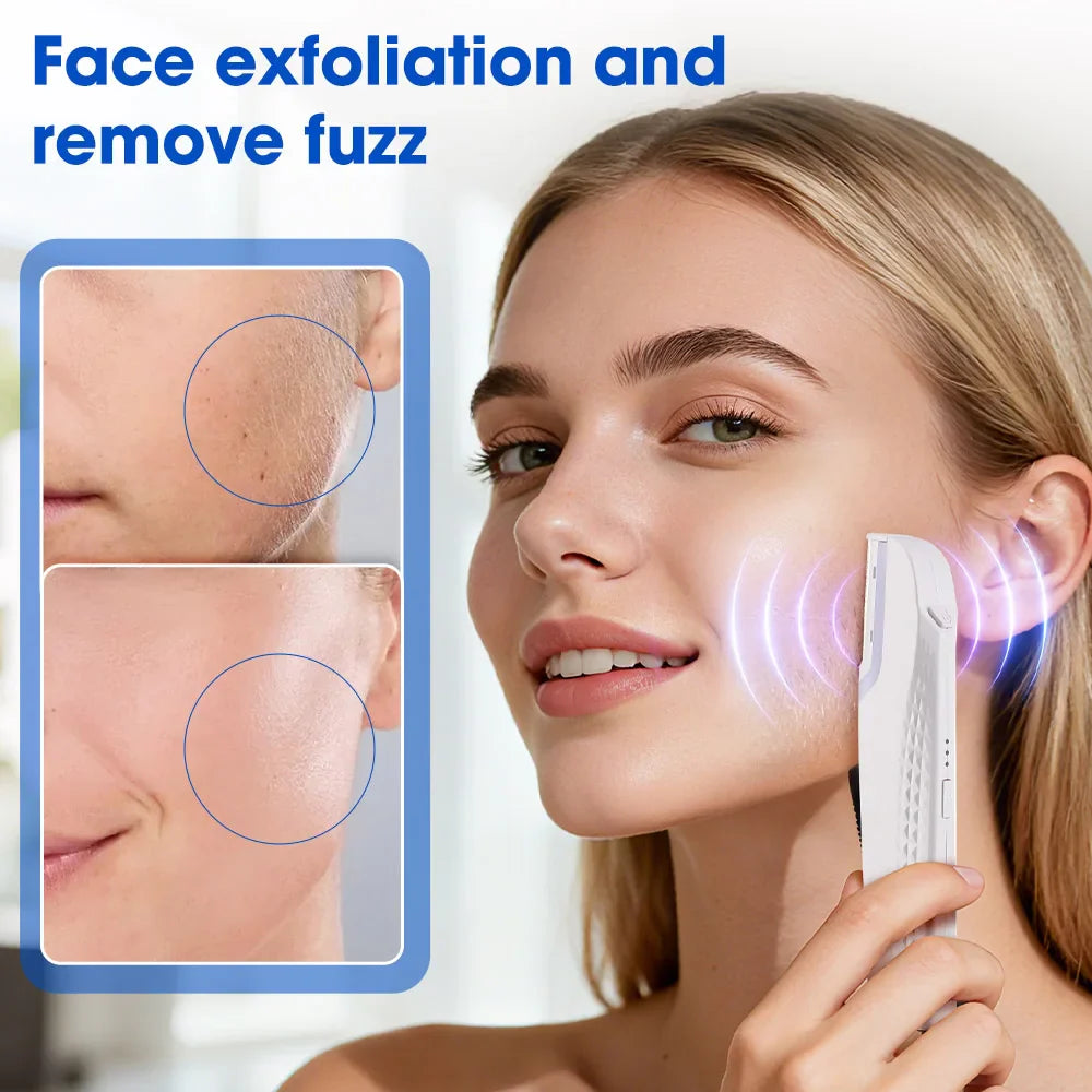 Women’s Sonic Rechargeable Dermaplane Razor with Light – Facial Hair & Peach Fuzz Removal Tool with 6 Replaceable Blades Skin Exfoliation Device