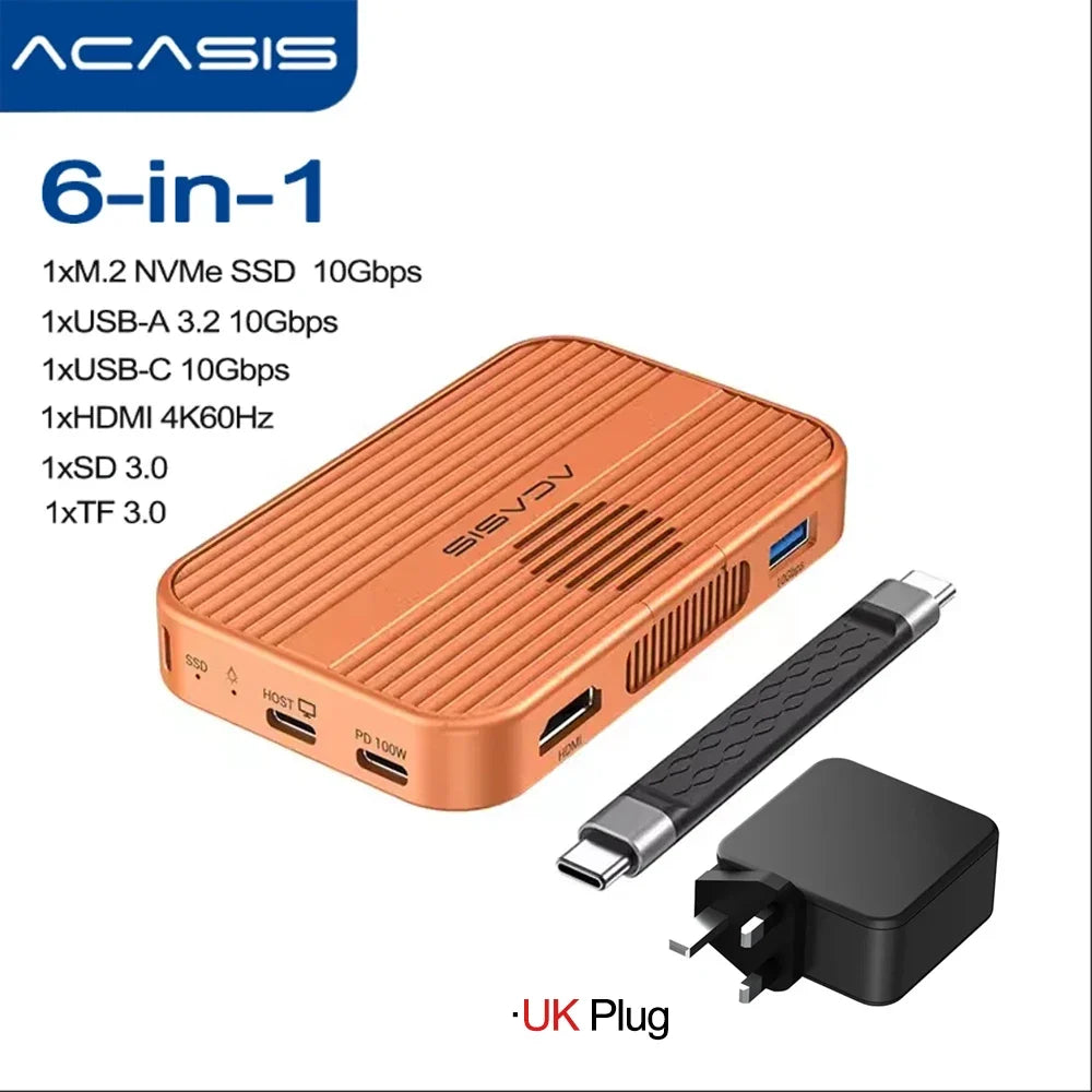 Acasis Magnetic M.2 NVMe SSD Enclosure - 10Gbps USB-C Docking Station with HDMI 4K60Hz, SD/TF & PD 100W Support