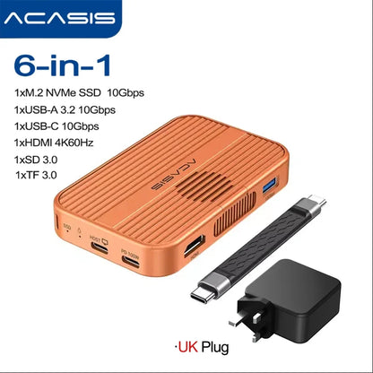 Acasis Magnetic M.2 NVMe SSD Enclosure - 10Gbps USB-C Docking Station with HDMI 4K60Hz, SD/TF & PD 100W Support