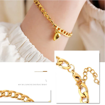 2-Piece Magnetic Couple Bracelet Set - Stainless Steel Heart Charm Cuban Chain Jewelry Gifts