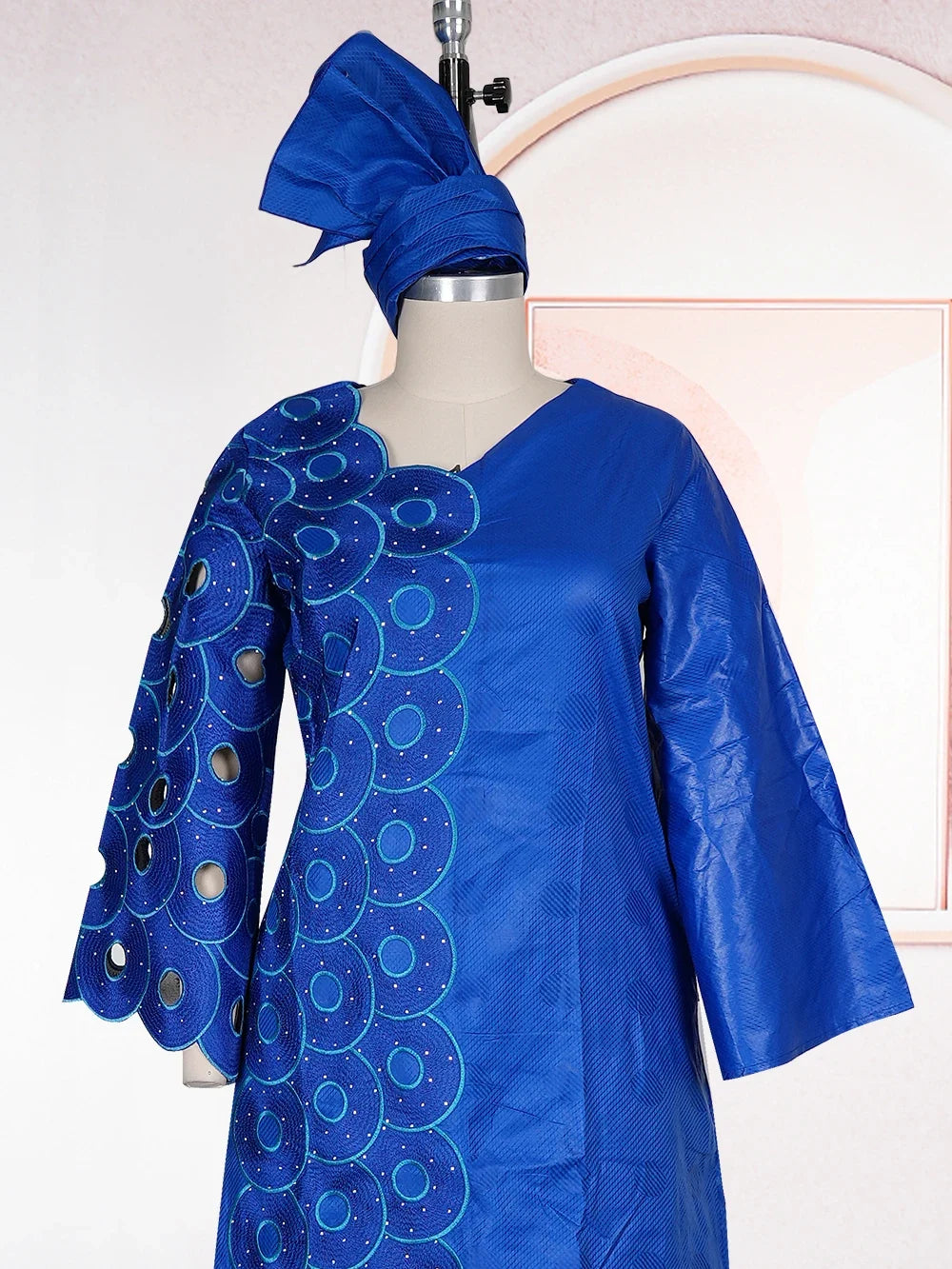 Plus Size African Dashiki Dresses - 2026 Ankara Embroidery Bazin Riche Wedding & Party Dress with Headscarf