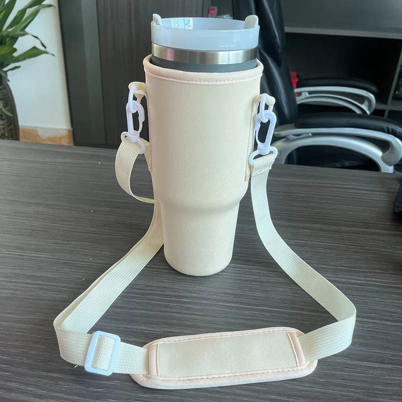 Water Bottle Carrier Bag — Adjustable Shoulder Strap Holder for 40oz Tumbler with Handle