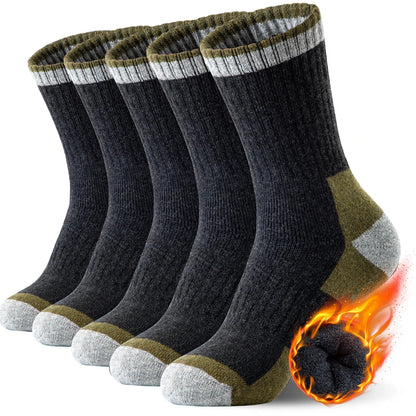 5 Pairs Merino Wool Hiking Socks for Men | Soft, Warm, Moisture-Wicking Winter Crew Socks for Indoor & Outdoor Wear