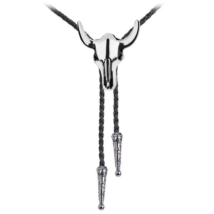 Golden Bolo Tie for Men – Adjustable Cowboy Garment Accessory with Bull Head Pendant, Western Style Necklace