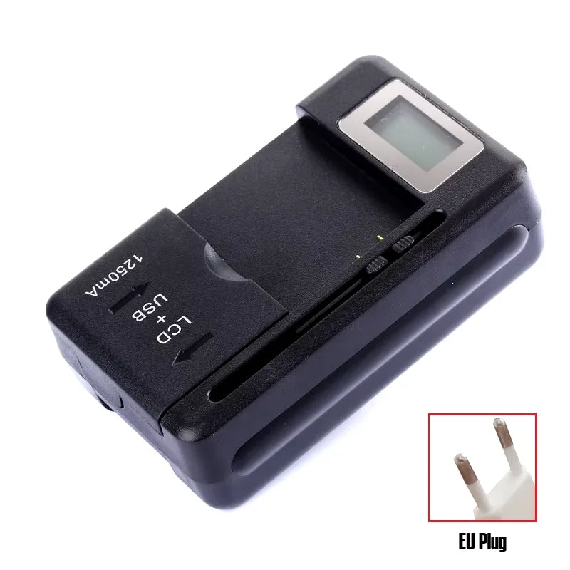 Universal Car Mobile Battery Charger - EU/US Plug with LCD Indicator Screen & USB Port for Phone Battery Charging