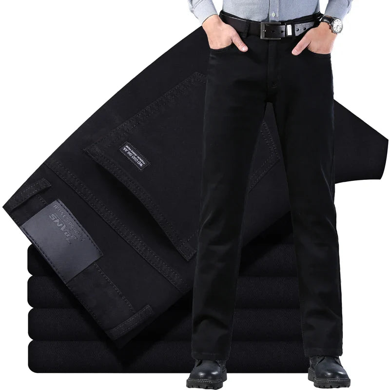 Men's Style Stretch Regular Fit Black Denim Jeans – Soft Casual Cotton Pants