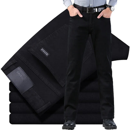 Men's Style Stretch Regular Fit Black Denim Jeans – Soft Casual Cotton Pants