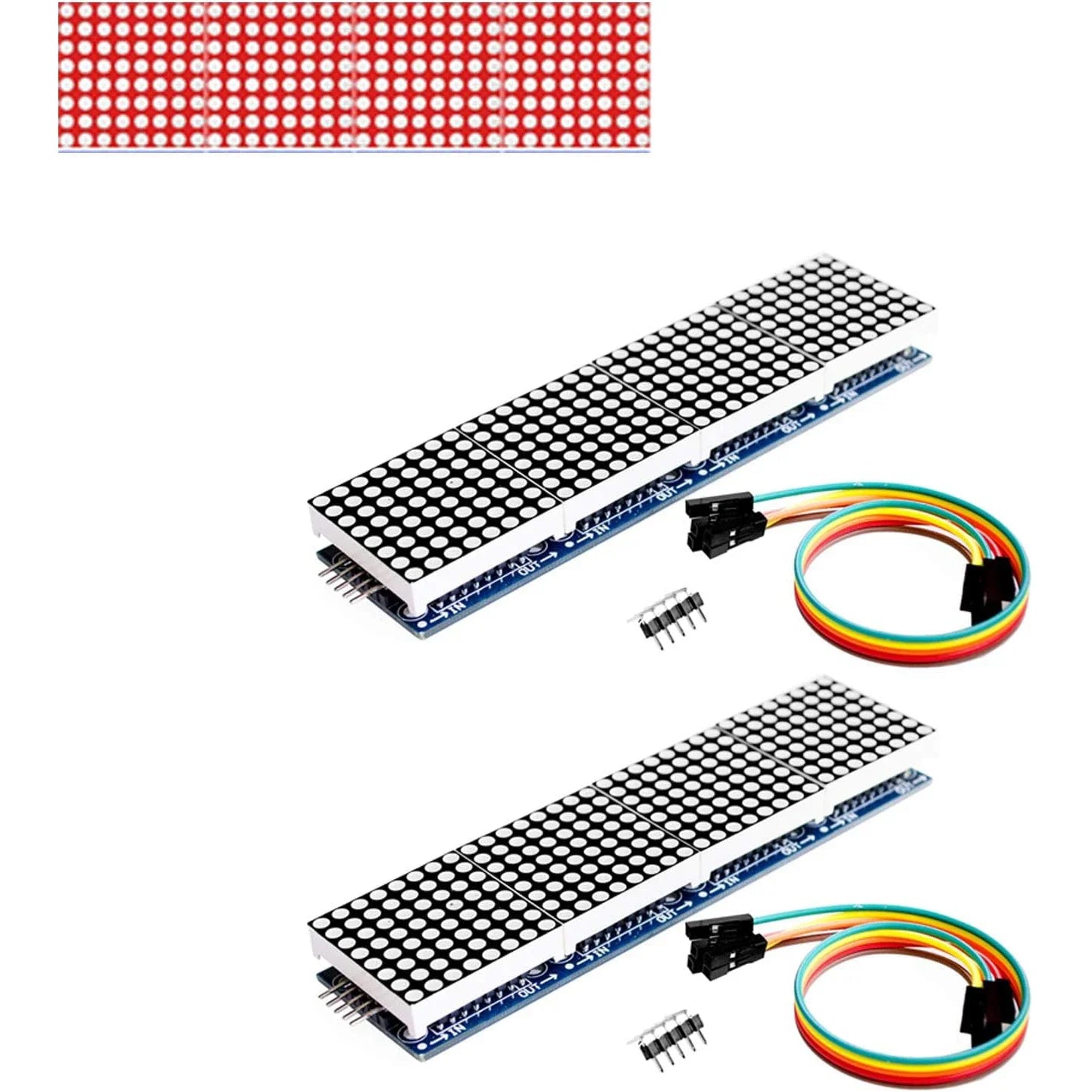 MAX7219 LED Dot Matrix Module - 4-in-1 Red Display with 5-Pin Cable for Arduino DIY Projects & Christmas Decorations
